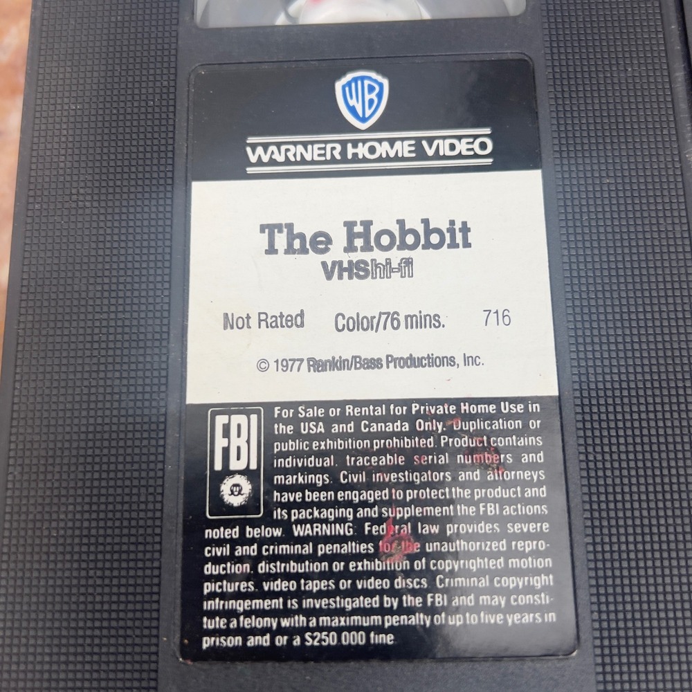The Hobbit VHS 1977 Rankin Bass Animated Movie Warner Video Vintage Tape no Case